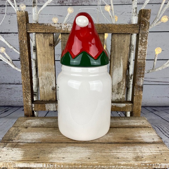 🎄 Rae Dunn “Deck The Halls” Canister w/ Elf Hat Topper – Christmas Decor - Picture 4 of 9